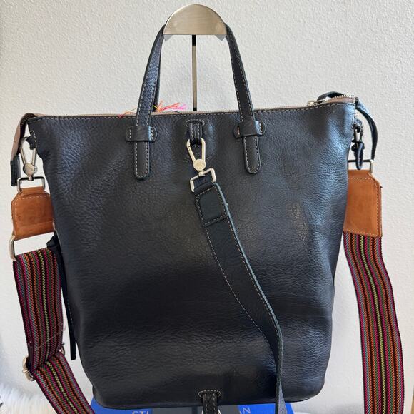 Consuela Black Leather Evie Sling Bucket Tote Bag Crossbody Strap, Convertible - Picture 2 of 11